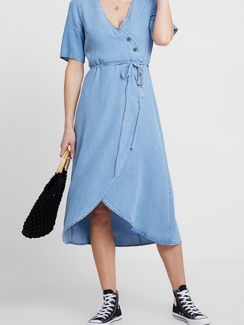 GAP Light Blue Wrap High-Low Midi Dress